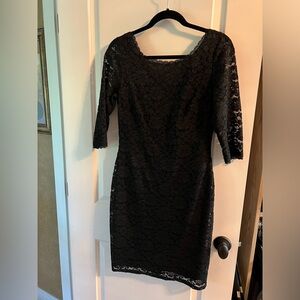 Black lace overlay cocktail dress